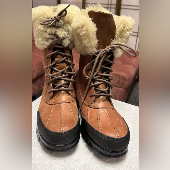 Ralph Lauren Shoes - Lauren Ralph Lauren Quinta Boots Women Size US 9.5 Leather Fur Trim Brown